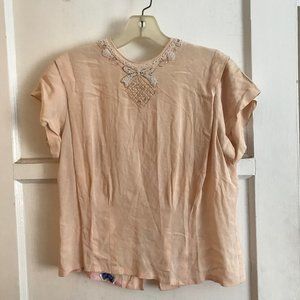 Vintage Shell Pink Beaded Blouse